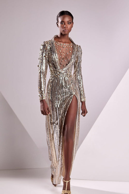 Long Sleeve Paillettes Gown