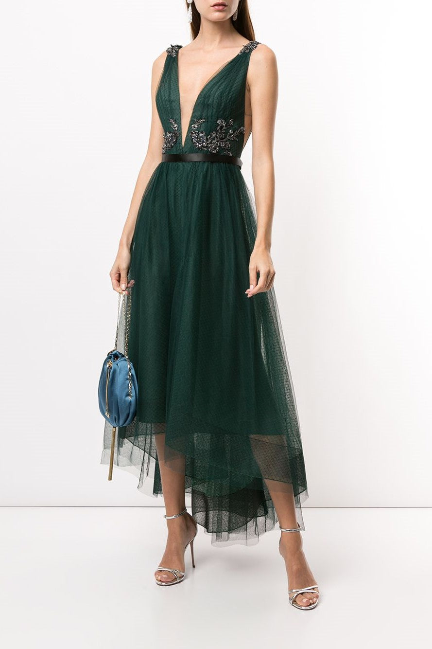 Sleeveless Tulle Hi-Lo Midi Dress