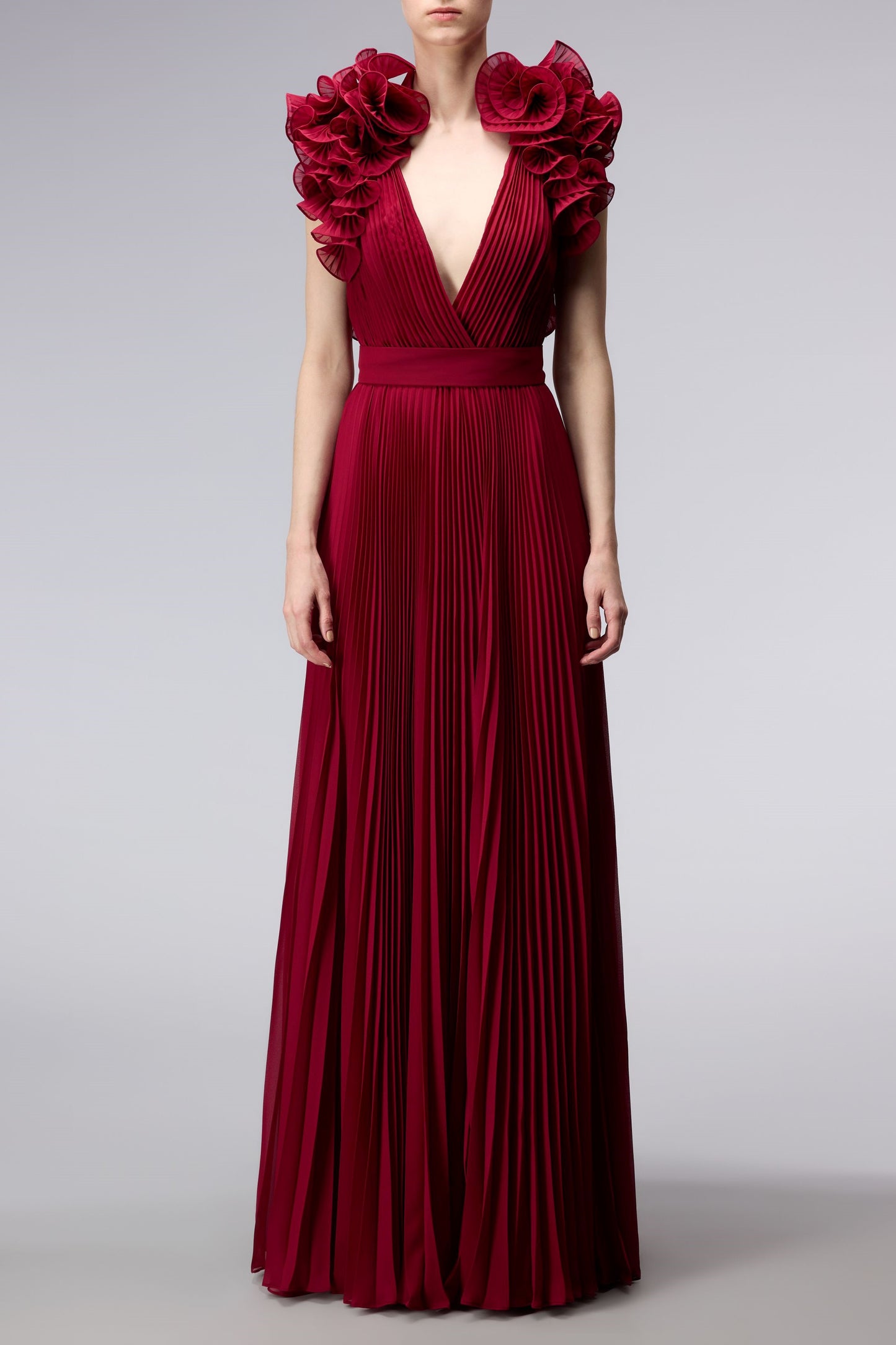 Ruffled Pleated Georgette Gown