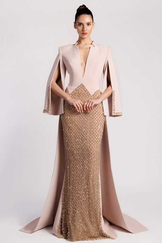 Crepe Embroidered Fitted Gown