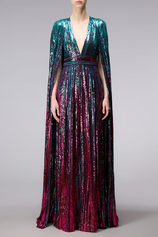 Tulle Embroidered Cape Jumpsuit