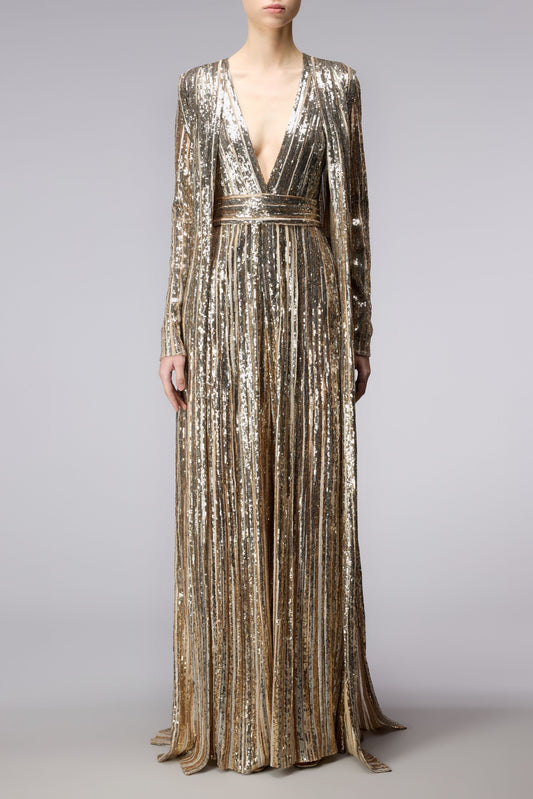 Caped Sequin Tulle Jumpsuit