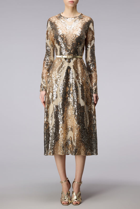 Sequin Tulle Embroidered Midi Dress