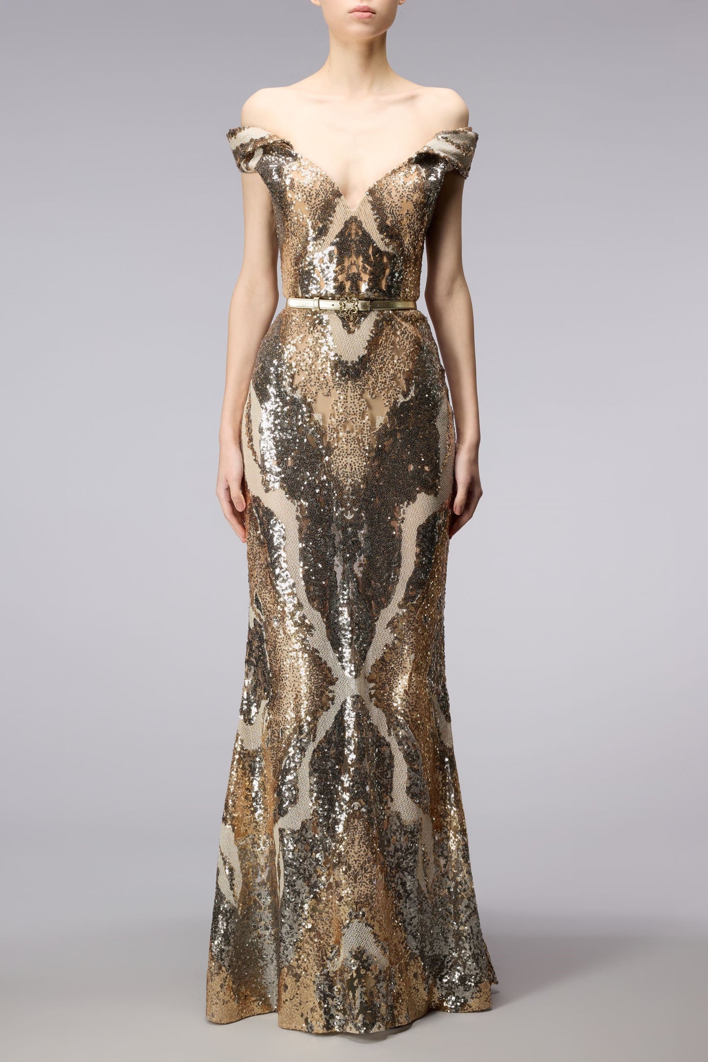 Off the Shoulder Tulle Embroidered Gown