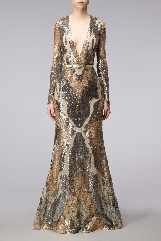 Open Back Tulle Embroidered Gown