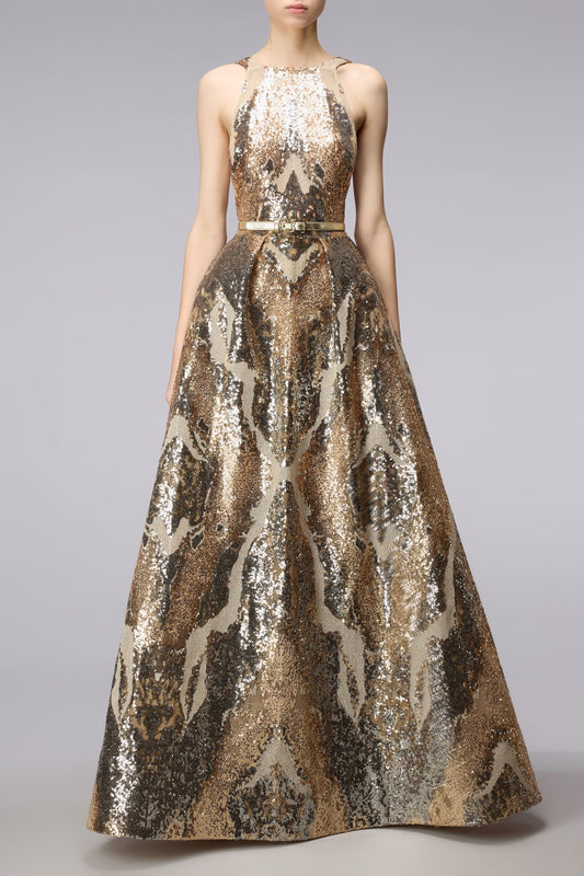 Sequin Tulle Embroidered A-Line Gown