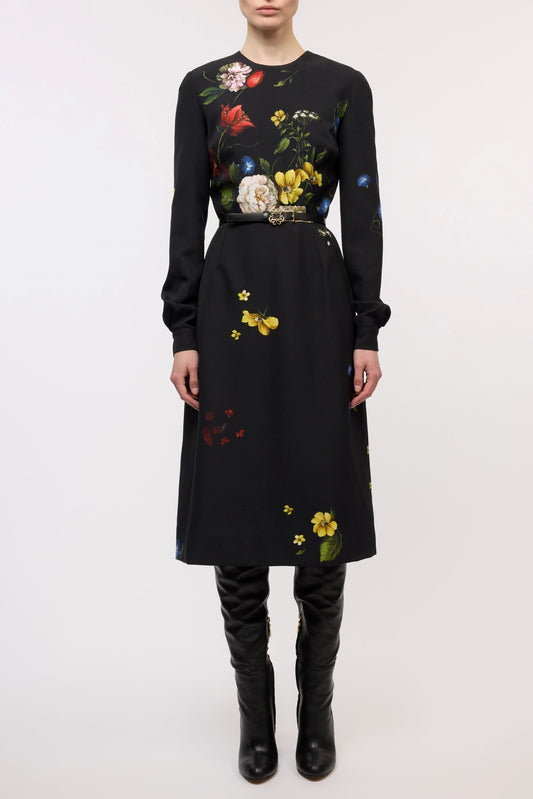 Printed Crepe Midi Dress