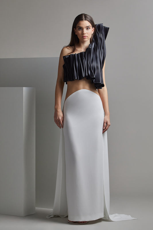 RONIN Dramatic Shoulder Evening Dress