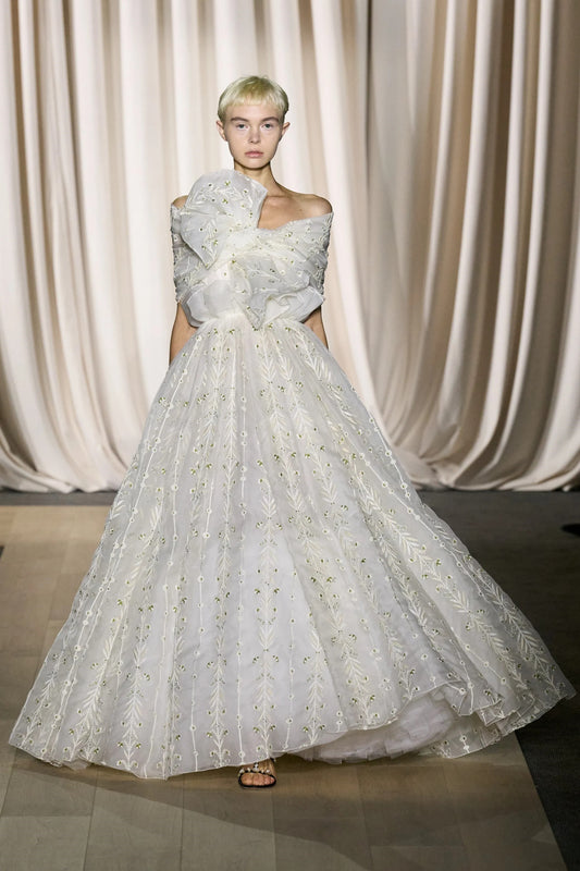 Off-Shoulder Embroidered Silk Gown