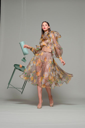 Floral Long Sleeve Cocktail Dress