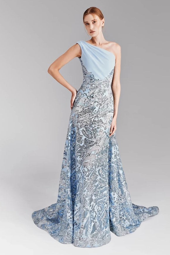 One-Shoulder Pattern Gown