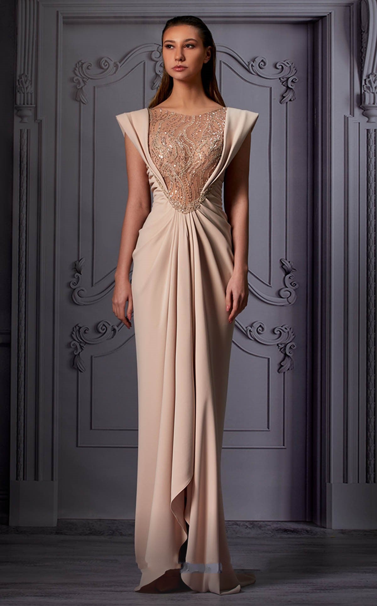Cap Sleeve Embellished Bodice  Gown