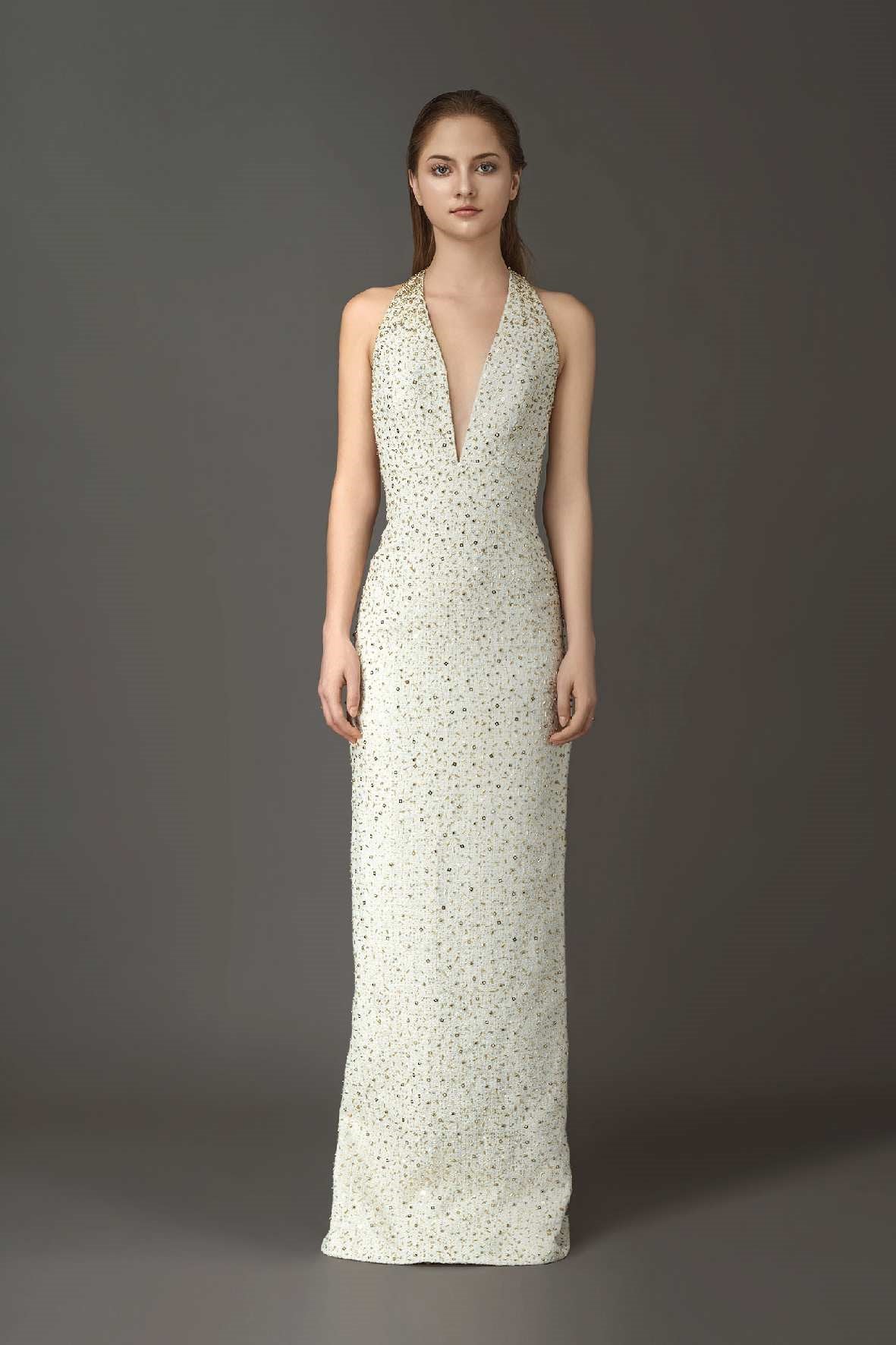 Halter Neck Gown with Plunging Bodice