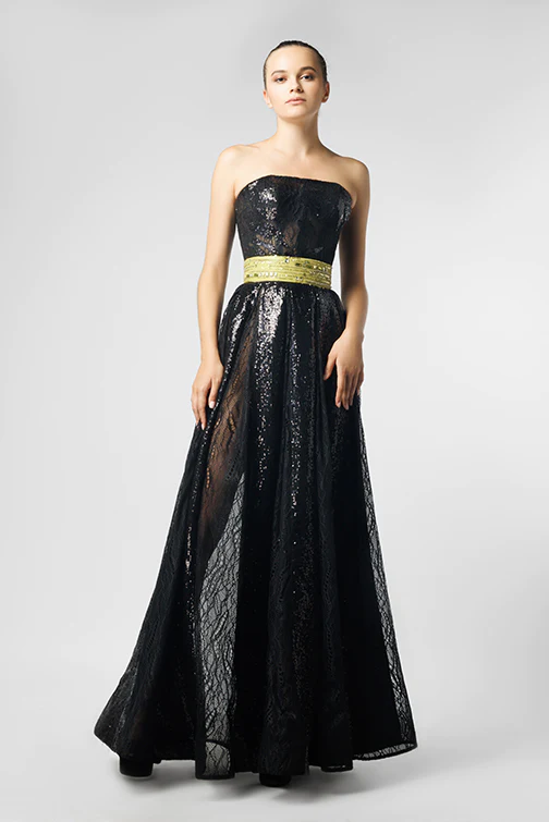 Sleeveless Embellished Strapless Gown