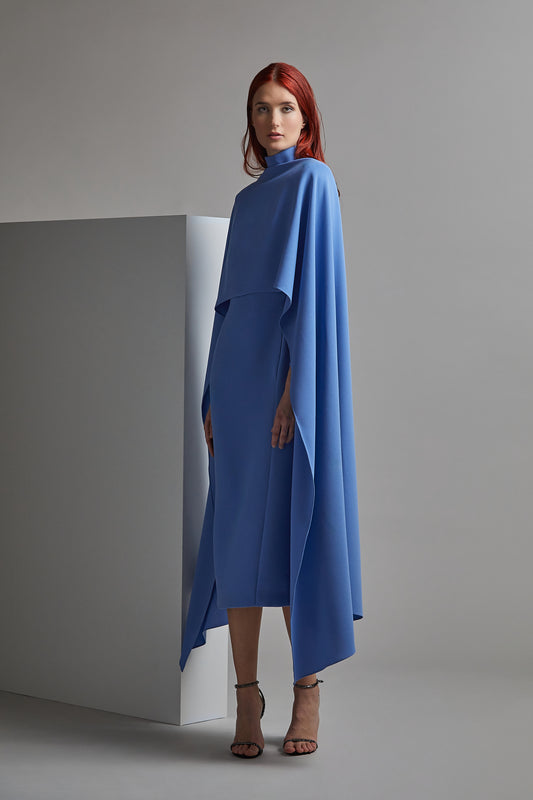 SAYA Draped Shoulder Midi Dress