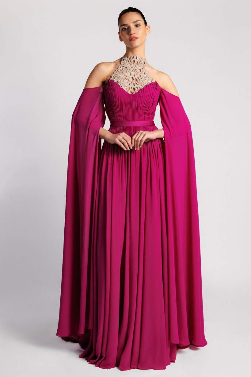 Crepe Georgette Halter Neck Gown