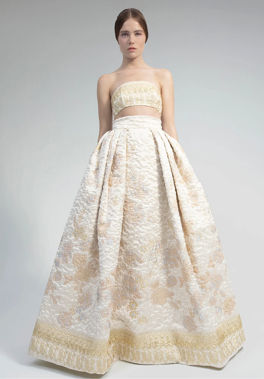 Brocade Crop Top with Skirt