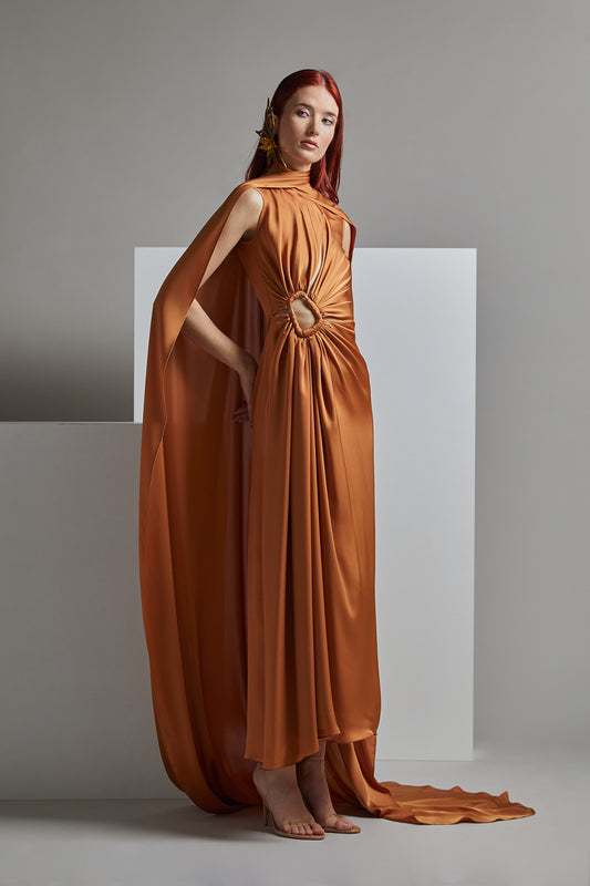 Sleeveless TAKES Caped Evening Dress
