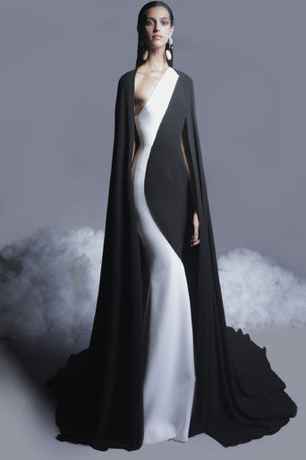 One Shoulder Crepe  Gown -with Cape