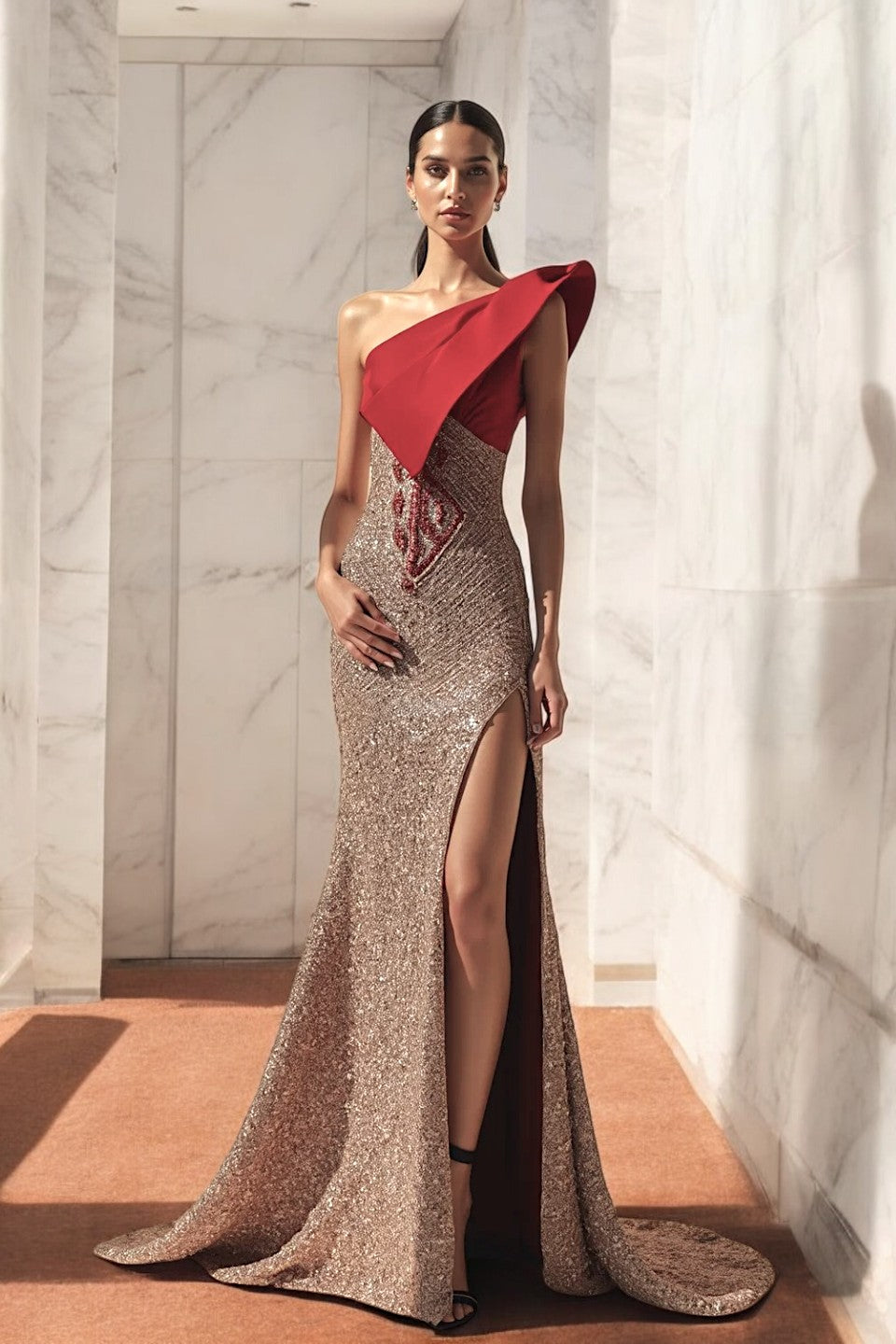 Draped One Sleeve Gown