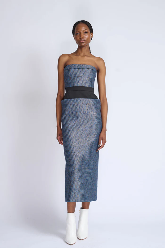 Beehive Tweed Strapless Dress