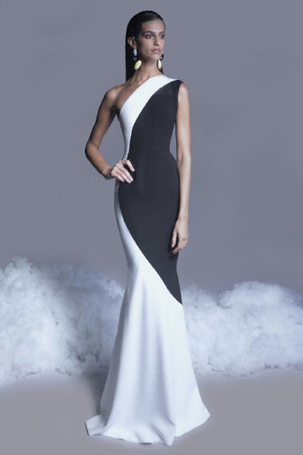 One Shoulder Crepe  Gown -with Cape