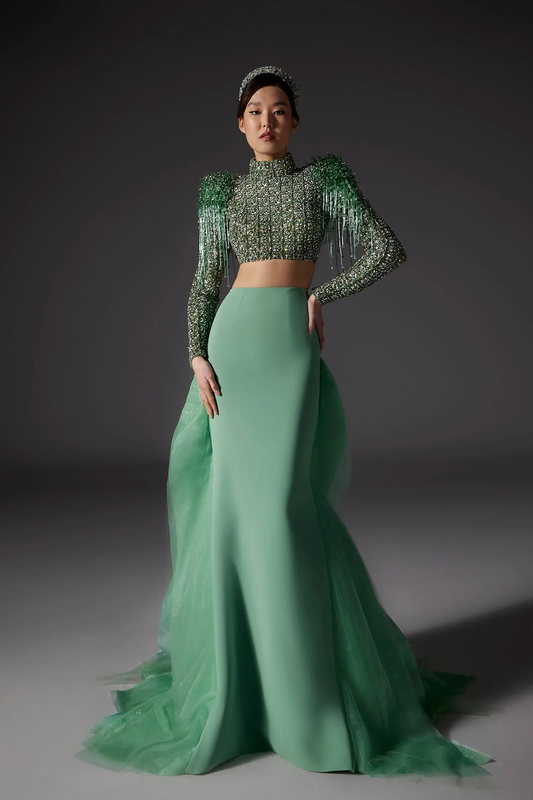 Embroidered Crop Top with Detailed Skirt