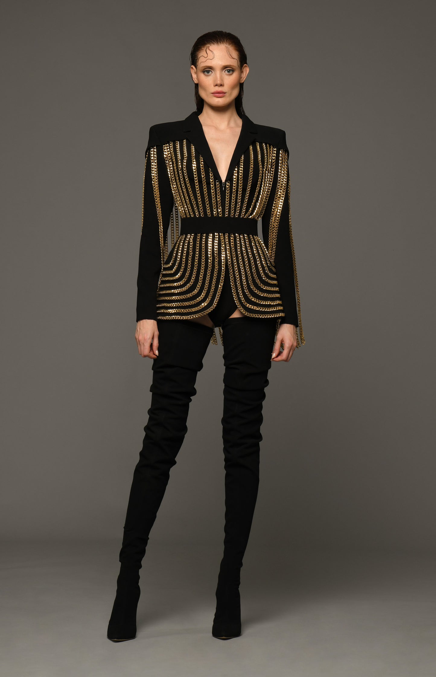 Cr?pe Blazer with Gold Chains