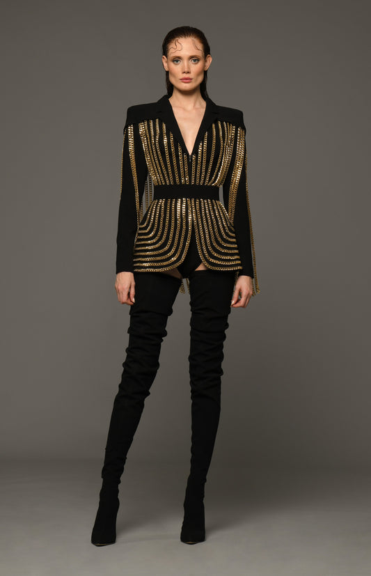 Cr?pe Blazer with Gold Chains
