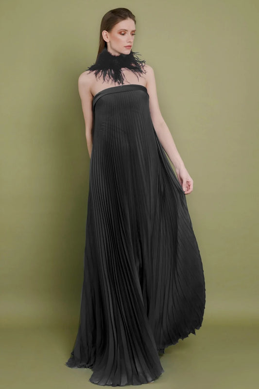 Fully Pleated Strapless Chiffon  Gown