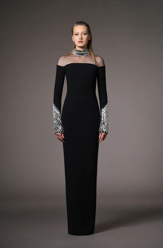Embellished Crepe Dress