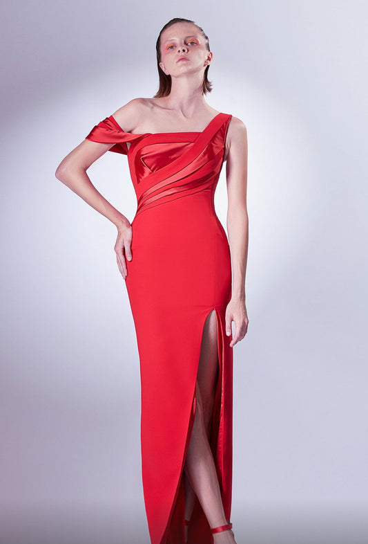 One Shoulder  Slit Gown
