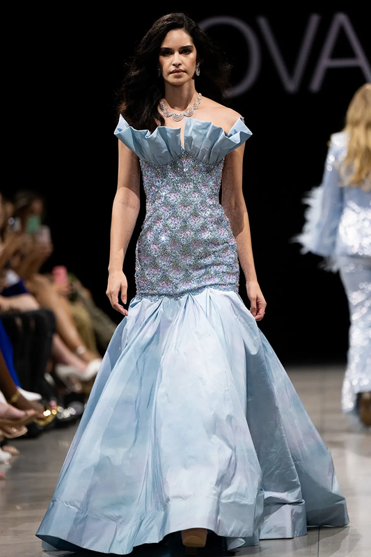 Embellished Strapless Drop Waist Gown