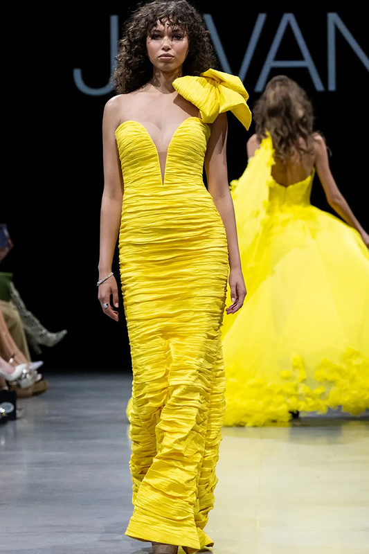 Ruched Plunging Neckline Gown