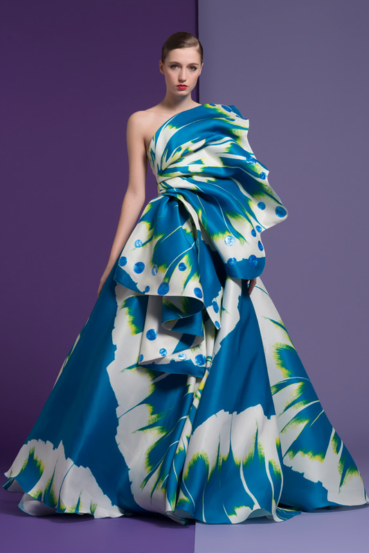 Blue Multi Strapless Karelle Gown