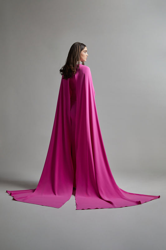 TAKUMI Caped Long Shoulder Evening Dress