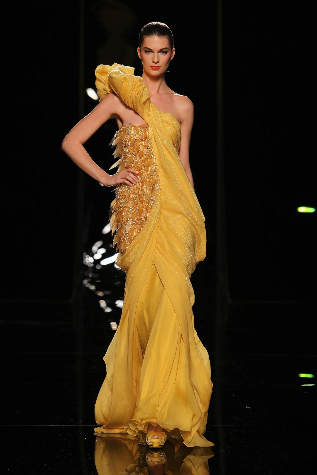 One Shoulder Gown with Embellished Side