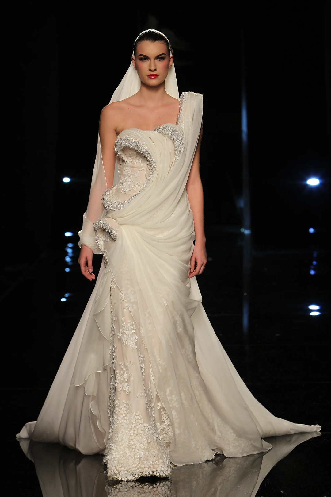 Sculpted One Shoulder Gown with Train
