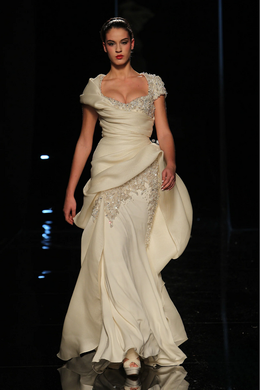 Draped Short Sleeve Embellished Gown