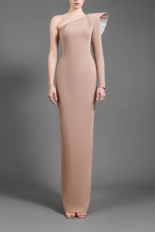 Structured Cr?pe One Shoulder Gown
