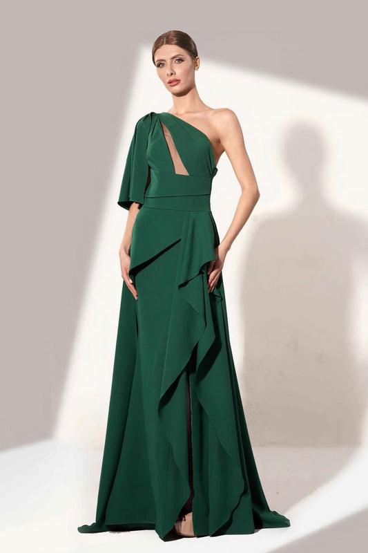 Green One Shoulder Gown