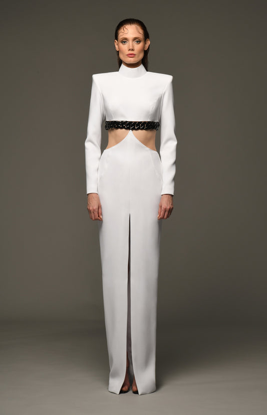 Cutout Long Sleeve Crêpe Gown