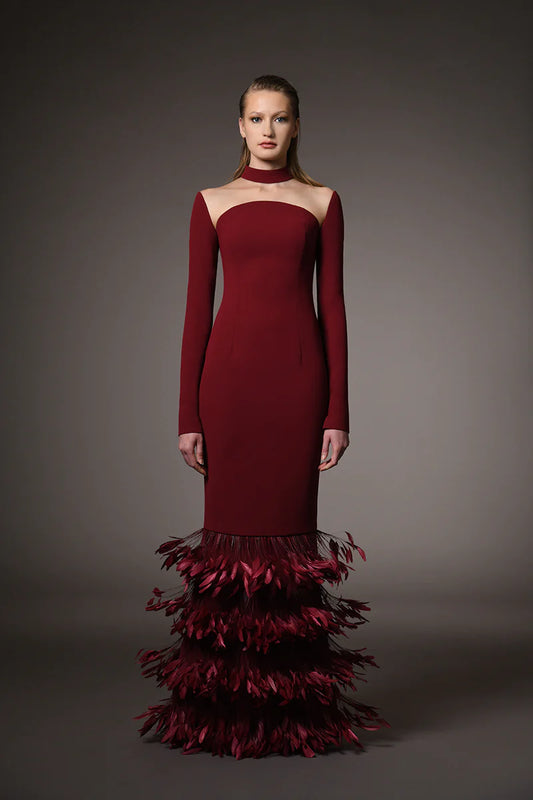 Long Sleeve Feather Dress