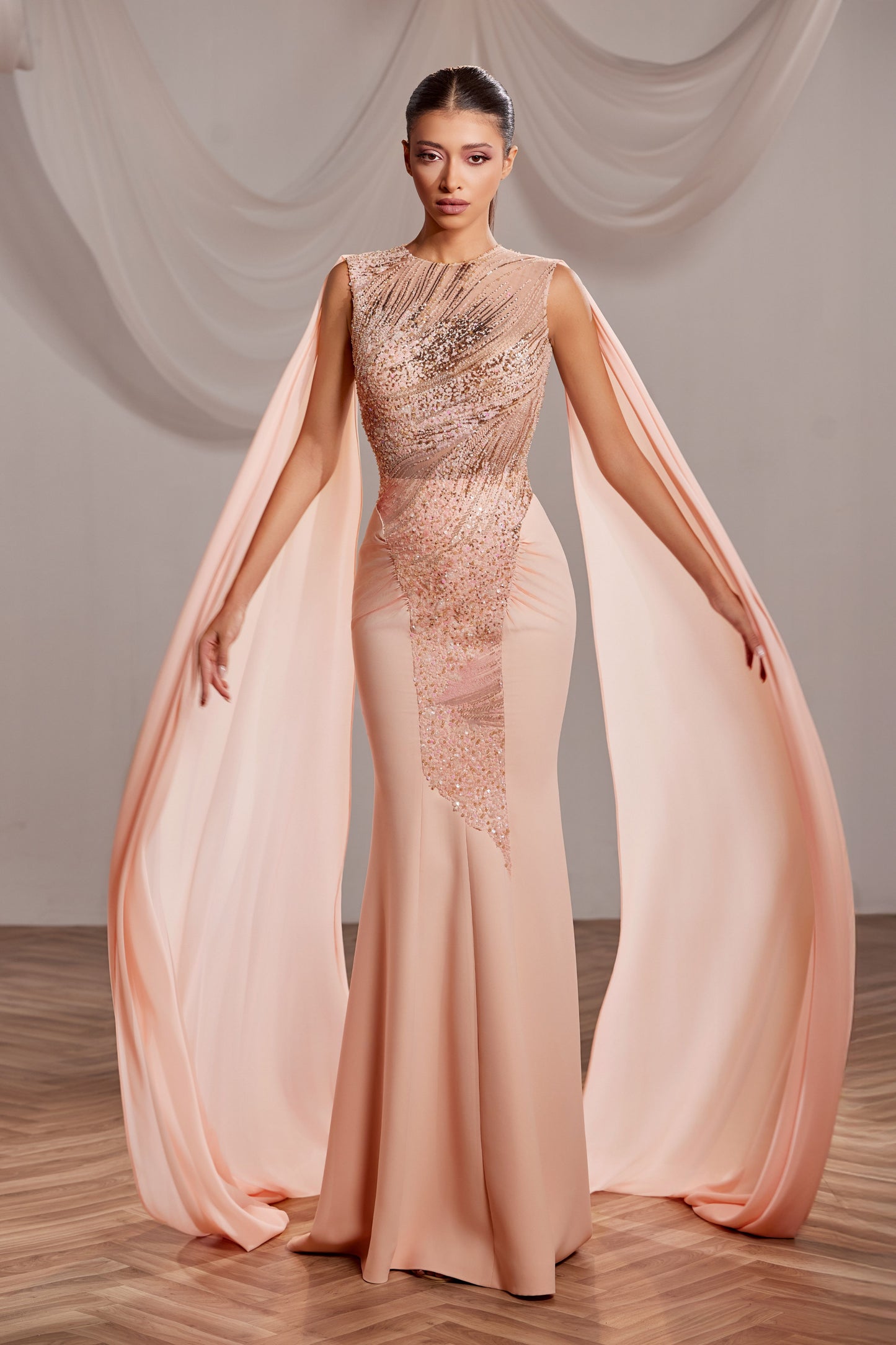 Sleeveless Floral Beading Gown