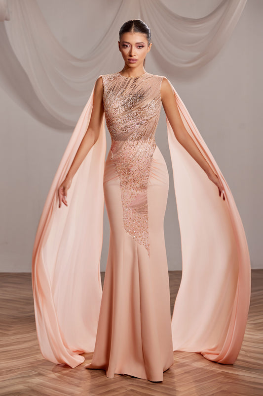 Sleeveless Floral Beading Gown