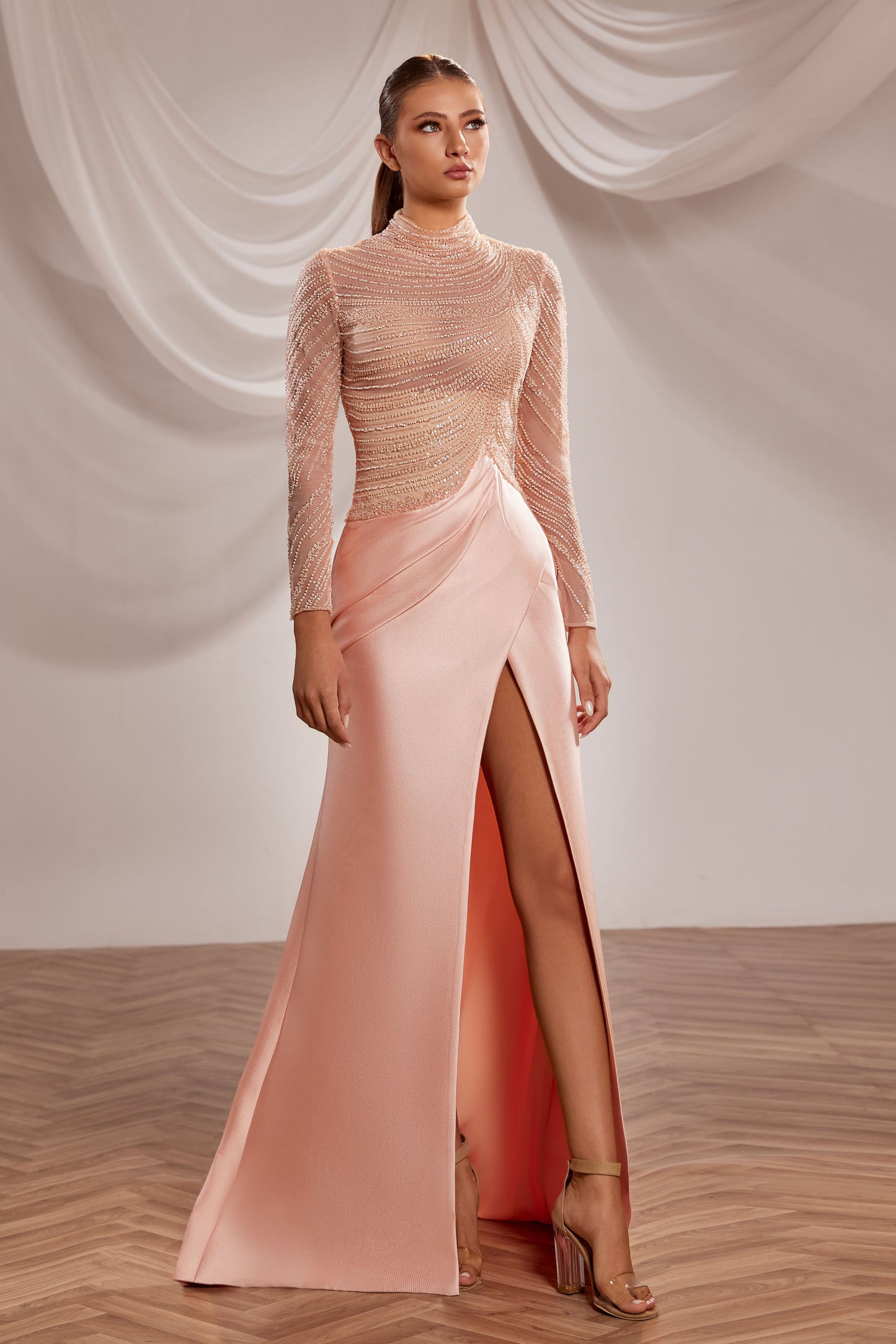 High-Neck Beaded Gown
