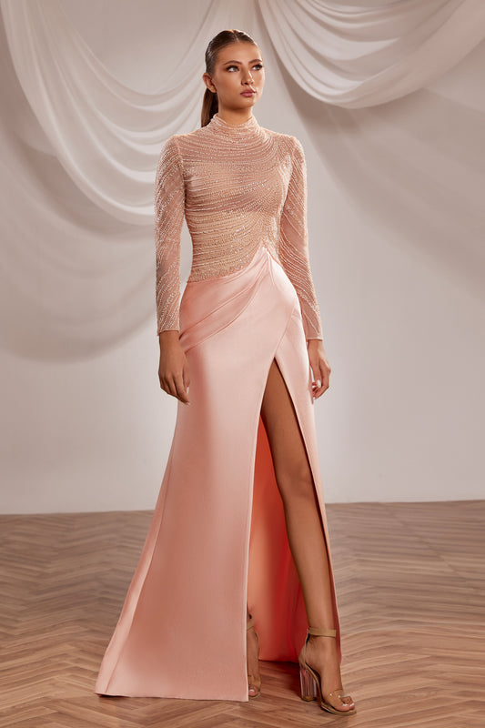 High-Neck Beaded Gown