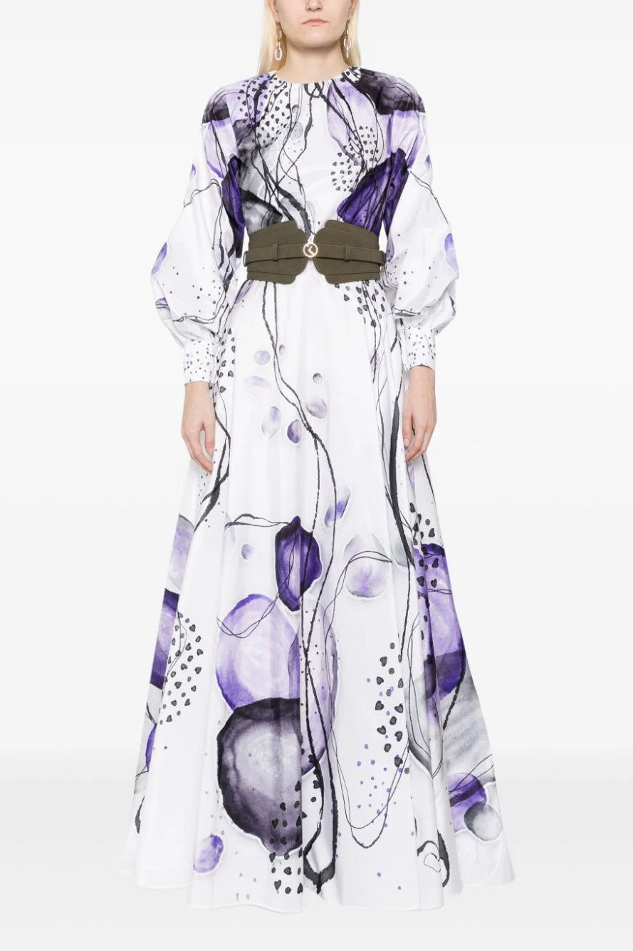 Taffeta Printed Gown Bell Sleeves