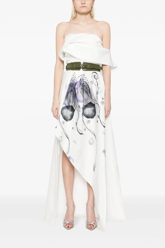 Off the Shoulder Taffeta Printed Gown