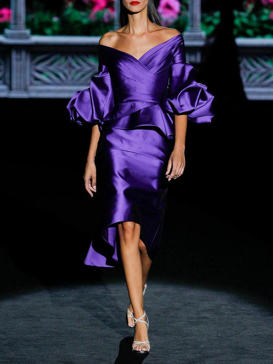V-Neck Balloon Sleeve Dress